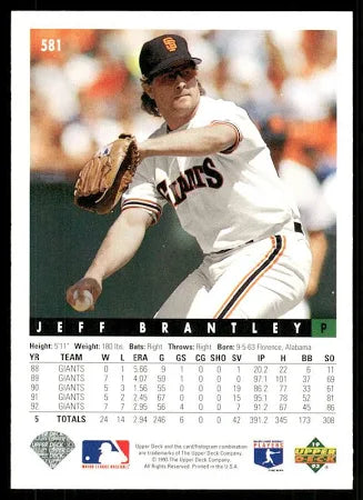 1993 Upper Deck Jeff Brantley Baseball Card #581