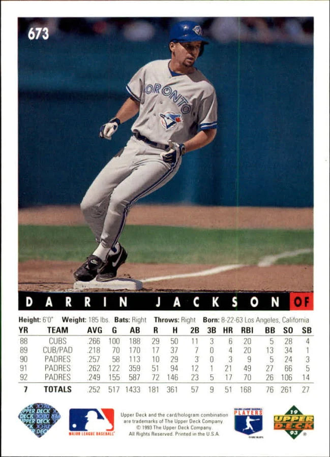 1993 Upper Deck Darrin Jackson Baseball Card #673