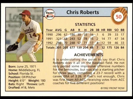 1992 Front Row Chris Roberts Baseball Card #50