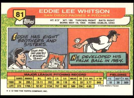1989 Topps Eddie Lee Whitson Baseball Card #81