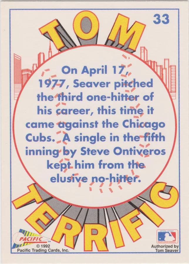 1992 Pacific Tom Terrific Tom Seaver One-Hitter Baseball Card #33