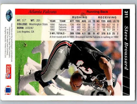 1993 Upper Deck Steve Broussard Football Card #311
