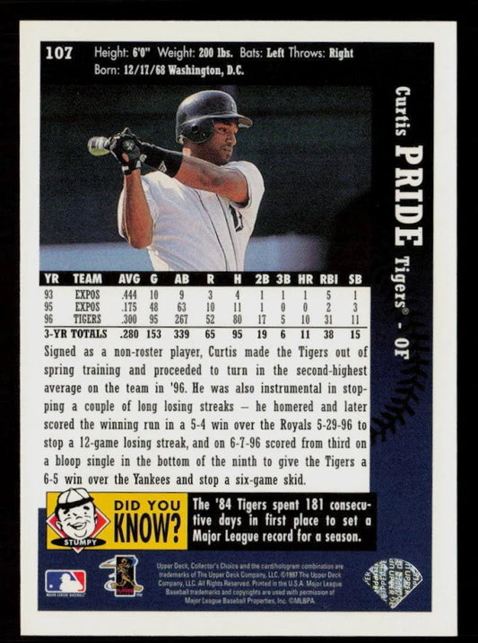 1997 Upper Deck Collectors Choice Curtis Pride Baseball Card #107