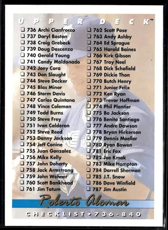 1993 Upper Deck Roberto Alomar Checklist 736-840 Baseball Card #840