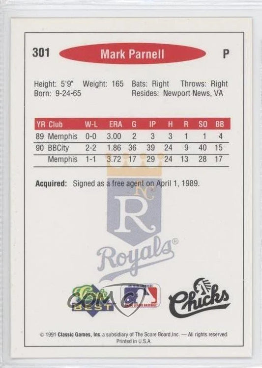 1991 Classic Mark Parnell Baseball Card #301