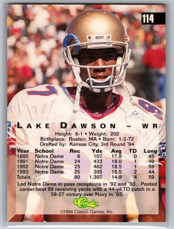 1994 Classic Lake Dawson Football Card #114
