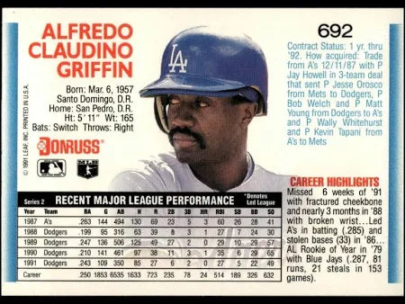 1992 Donruss Alfredo Claudino Griffin Baseball Card #692