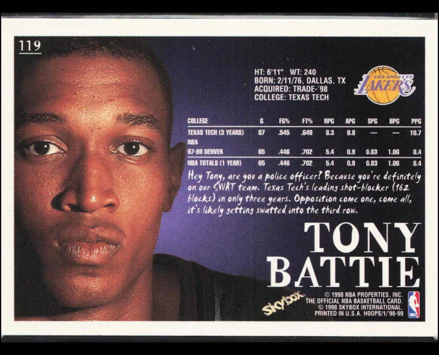 1998 Skybox Tony Battie Basketball Card #119