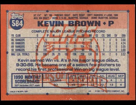 1991 Topps Kevin Brown Baseball Card #584