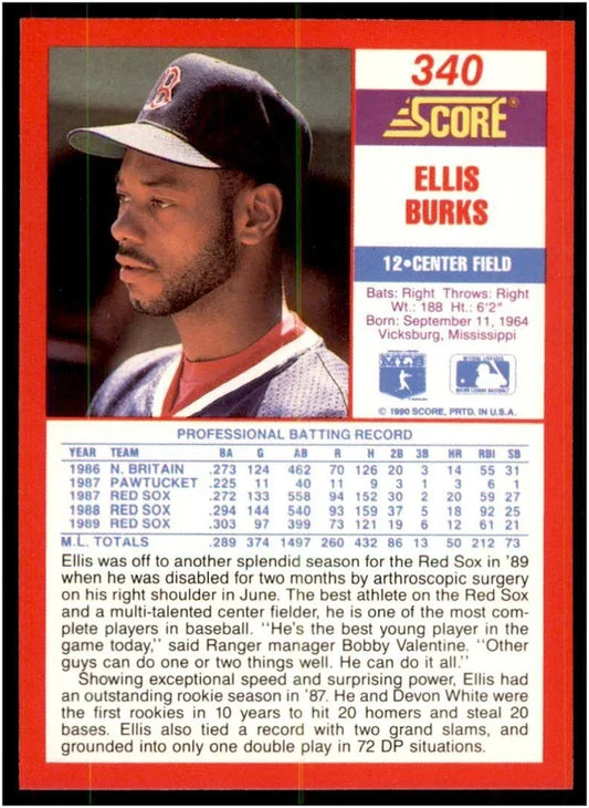 1990 Score Ellis Burks Baseball Card #340