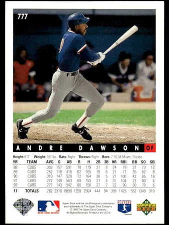 1993 Upper Deck Andre Dawson Baseball Card #777