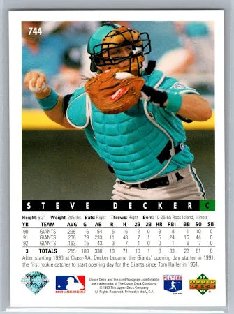 1993 Upper Deck Steve Decker Baseball Card #744