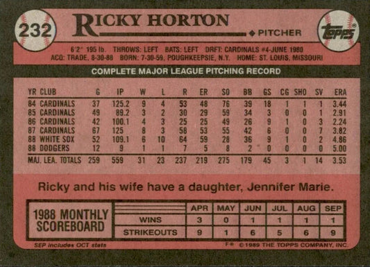 1989 Topps Rickey Horton Baseball Card #232