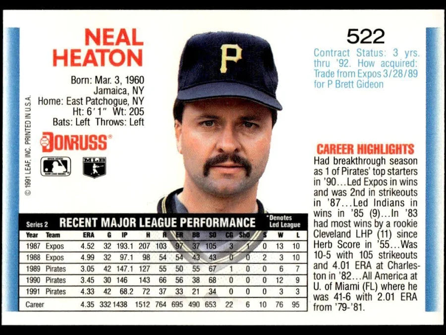 1992 Donruss Neal Heaton Baseball Card #522