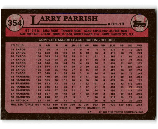 1989 Topps Larry Parrish Baseball Card #354