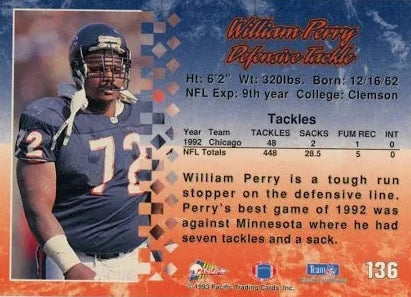 1993 Pacific William Perry Football Card #136