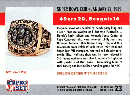 1990 NFL Pro Set Super Bowl XXIII 49ers 20, Bengal 16 Football Card #23