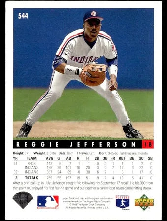 1993 Upper Deck Reggie Jefferson Baseball Card #544