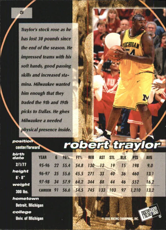 1998 Press Pass Double Threat Robert Traylor Basketball Card #5