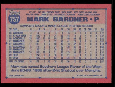 1991 Topps Mark Gardner Baseball Card #757
