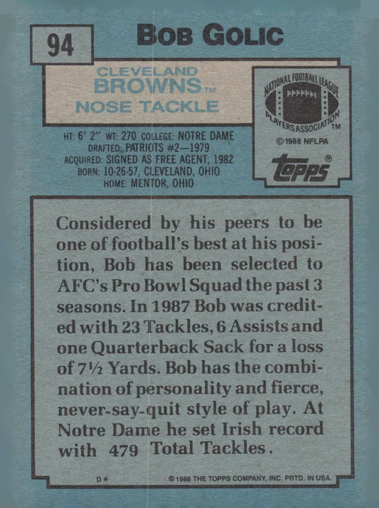 1988 Topps Bob Golic Football Card #94