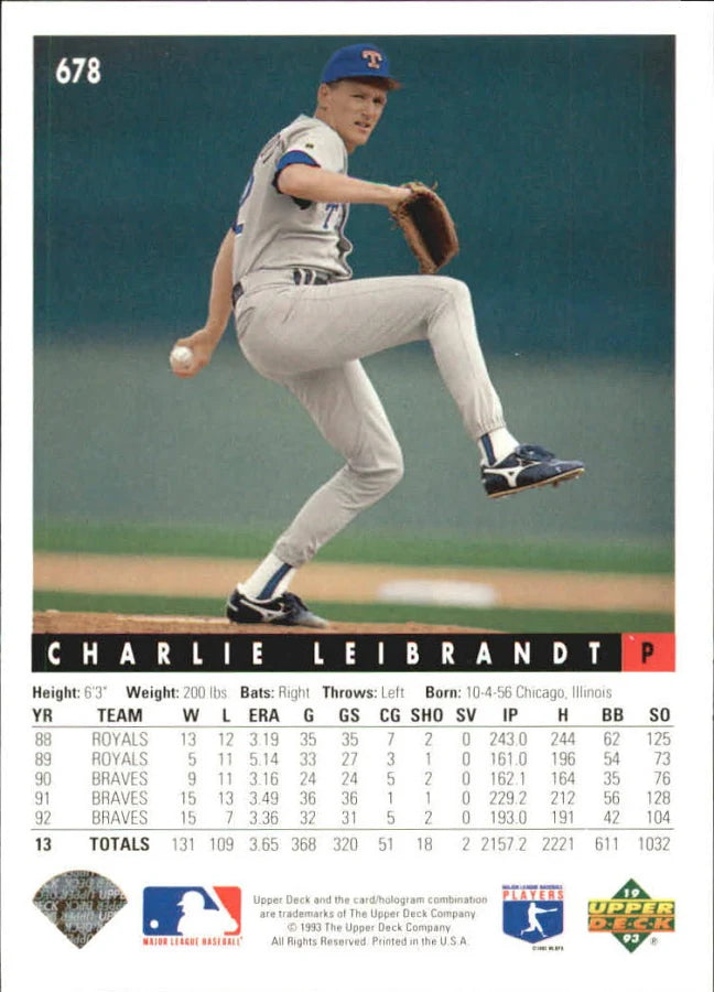 1993 Upper Deck Charlie Leibrandt Baseball Card #678