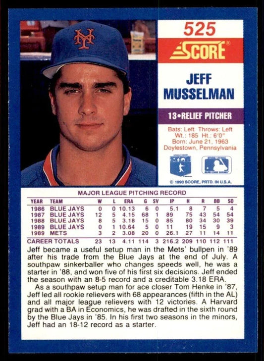 1990 Score Jeff Musselman Baseball Card #525