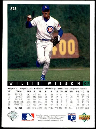 1993 Upper Deck Willie Wilson Baseball Card #625