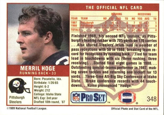 1989 NFL Pro Set Merril Hoge Football Card #348