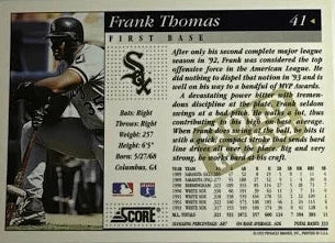 1993 Score Frank Thomas Baseball Card #41