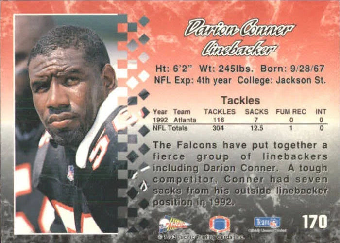 1993 Pacific Darion Conner Football Card #170