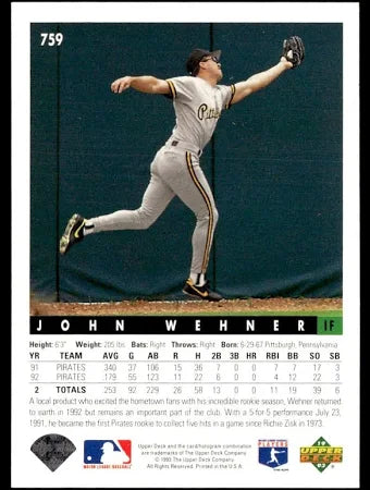 1993 Upper Deck John Wehner Baseball Card #759