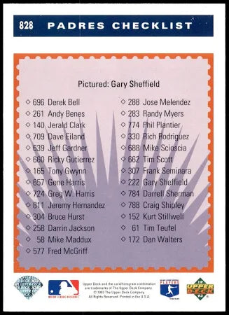 1993 Upper Deck Padres Checklist Baseball Card #828