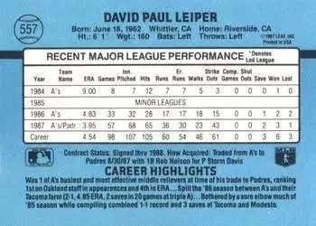 1988 Donruss David Paul Leiper Baseball Card #557