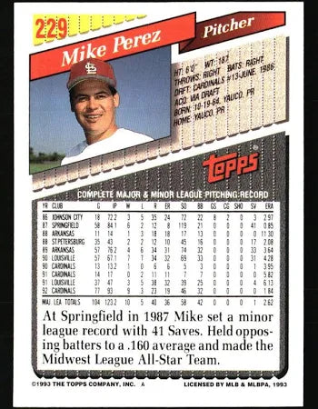 1993 Topps Mike Perez Baseball Card #229