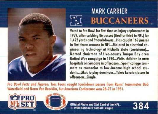 1990 NFL Pro Set Mark Carrier Football Card #384