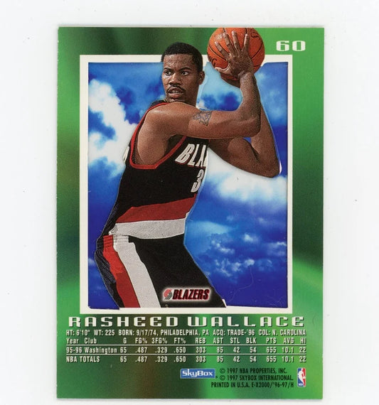 1997 Skybox E X 2000 Rasheed Wallace Basketball Card #60