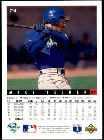 1993 Upper Deck Mike Felder Baseball Card #714