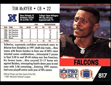 1991 NFL Pro Set Tim McKyer Football Card #817