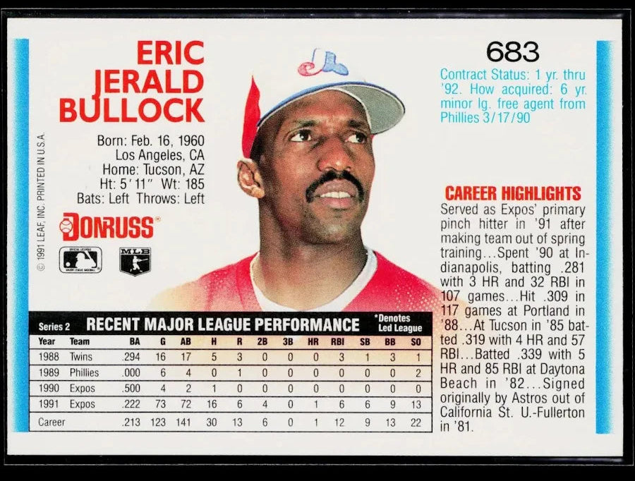 1992 Donruss Eric Jerald Bullock Baseball Card #683