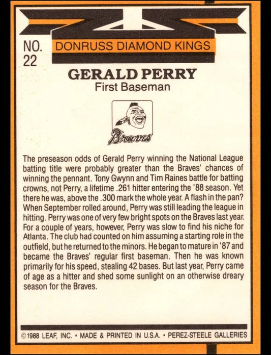 1988 Donruss Diamond Kings Gerald Perry Baseball Card #22