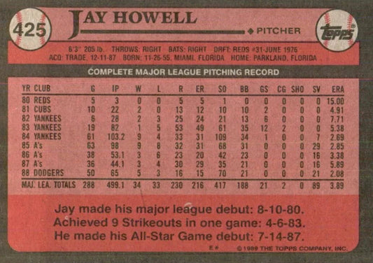 1989 Topps Jay Howell Baseball Card #425