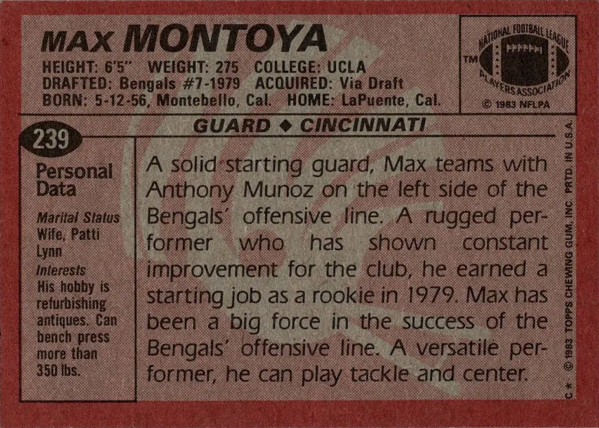 1983 Topps Max Montoya Football Card #239