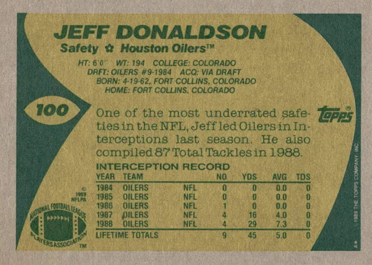 1989 Topps Jeff Donaldson Football Card #100
