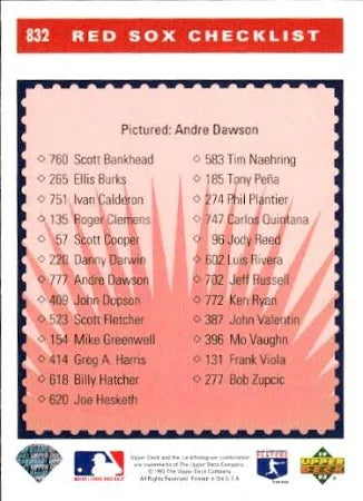 1993 Upper Deck Red Sox Checklist Baseball Card #832